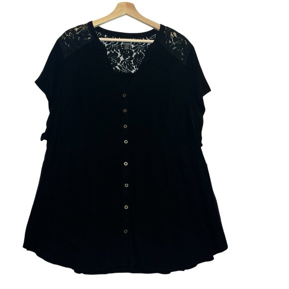torrid Tops - Torrid 4 Women Top Plus Size 4X Black Stretch Short Sleeve Lightweight Lace